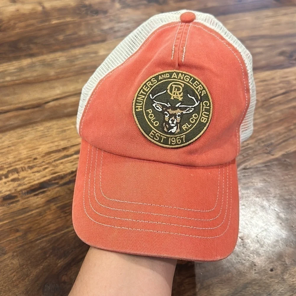 Polo Ralph Lauren Vintage Trucker Baseball Hat Hunting Orange Army Green